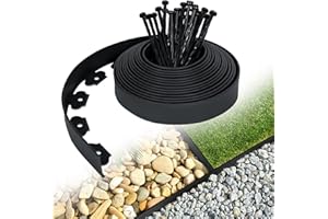 LARS360 Elastyczne obrzeże trawnika z tworzywa sztucznego z 30 kołkami zabezpieczającymi do mocowania, długość 10 m, wysokość 5 cm, system blokady korzeni, kamienie brukowe, krawędź koszenia, kolor