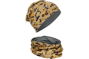 HECKBO enfants garçons filles bonnet écharpe tube set - différents motifs - avec ou sans non-tissé - 95% coton - matériau doux stretch & entretien facil - printemps été automne hiver