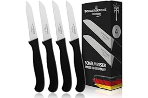 ‎SCHWERTKRONE Schwertkrone® Schälmesser 4er Set [MADE IN SOLINGEN - GERMANY] - Gemüsemesser Obstmesser - Küchenmesser klein scharf - Schneidemesser Kartoffelschälmesser - Allzweckmesser rostfrei (4x 3 gerade)