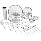 Amazon Brand - Solimo Stainless Steel Dinner Set | Solid | 44 Pieces | Silver