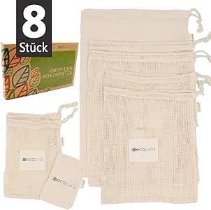 12 Stück Gemüsenetze Wiederverwendbar - Umweltfreundliche Obstbeutel Mit Kordelzug