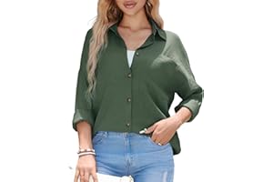 Stamain Womens Blouses Casual Long Sleeve Shirts for Women UK Button Down Shirt Ladies V-Neck Loose Tops for Office Work S-2XL