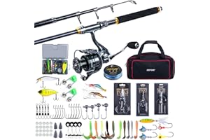 Goture Ensemble de pêche avec Canne à pêche télescopique (Carbone 24T), 1,8 m/2,1 m/2,4 m/2,7 m | Ensemble Complet de d'outils de pêche et d'appâts avec Moulinet de pêche 5,2:1, Ligne 150 m/14 kg