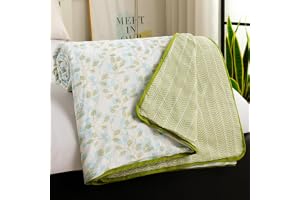 Story@Home Dohar Single Bed 100% Cotton AC Blanket for Summer | 144x 220CM, 150GSM Ac Comforter and AC Blanket for Summer | Sky Blue & White | Floral Pattern Quilt Duvet | All-Season Blanket