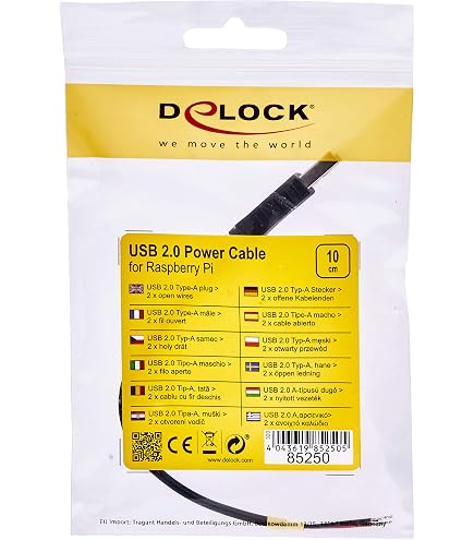 Delock USB 2.0 Mini-B Kabel Mit Offenen Enden – 10 Cm, Schwarz, Für Stromversorgung Von Raspberry Pi & Modulen