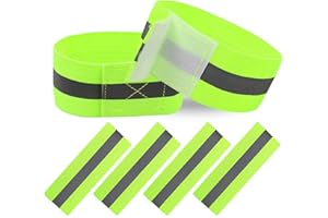 FUNVCE Reflektorband Reflektierendes Armband 6er Set Sicherheit Reflexband Outdoor Joggen Radfahren Fahrrad Laufen Reiten Kinder Klettverschluss Elastisch Leuchtband - Neon-Gelb