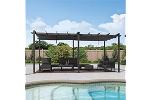 PURPLE LEAF 3.65 X 5.48M Metal Pergola with Retractable Roof, Large Garden Pergola for BBQ, Outdoor and Patio, Grey