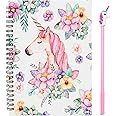 Jiada Unicorn Print Wirebound Spiral Diary Notebook A5 Size, 160 Pages - 1 Unicorn Pen Free