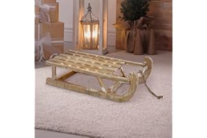 ECD Germany Deko Schlitten aus Holz, 50,5 x 13,5 x 23,5 cm, Braun, Natur, mit LED, Weihnachtsdeko, Weihnachten Dekoration, mit Batterien, Holzschlitten, Holz Deko, Dekoration, Dekoschlitten