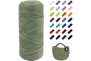 Uiopa Fil Crochet pour Sac, 200g/60m Fil Polyester Chunky Tshirt Yarn, Laine Tshirt Crochet Trapilho pour Sacs, Paniers, Tapis, Bricolage, Artisanat (Vert Armée Clair)