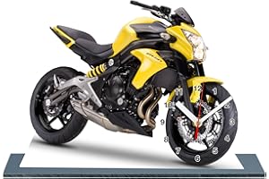 Moto Kawasaki ER 6N Jaune en Horloge Miniature sur Socle 20