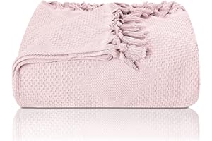 ‎LAYNENBURG LAYNENBURG Premium Tagesdecke mit handgeknüpften Fransen - 100% Baumwolle - 150 x 220 cm - Waffelpique Sommerdecke - Baumwolldecke als Bett-Überwurf, Couch-Überwurf & Sofa-Decke (Rosa)