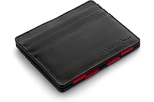 JAIMIE JACOBS ® Portafoglio Magico, Magic Wallet Flap Boy Slim - l'Originale - Protezione RFID, Portafoglio Uomo Piccolo, Porta Carte di Credito Ragazzo, Porta Tessere Slim (Nero e Rosso)