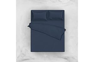 L'ANTICO ARCOLAIO Set Completo Letto Lenzuola 100% Cotone Tinta Unita (BLU, PIAZZA E MEZZA FRANCESE)