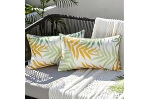 MIULEE Funda de Cojines Exterior Impermeable Fundas de Almohada Sofa Decorativo Patrón de Hoja Duradero Cremallera Oculta para Silla Cama 30x50 cm 2 Piezas Amarillo Verde
