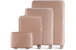 WITTCHEN Reisekoffer Koffer-Set 4tlg Trolley Polycarbonate Hartschalen Trolley 4 Rollen Kombinationsschloss TSA (S+M+L+Kosmetikkofer) Rosa