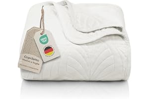 Gräfenstayn copriletto trapuntato matrimoniale 200x220 cm estivo in poliestere – certificato OEKO‑TEX, antigualcitura, decor foglia – elegante coperta letto & sofà (crema)