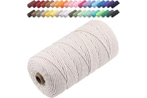 GOHOF Macrame Cord 3mm x 150m Premium Cotton Macrame Rope, 4 Strand Twisted Soft Cotton Cord, One of The Most Perfect Materials for Macrame Art, Cotton String Without Chemicals (Beige)