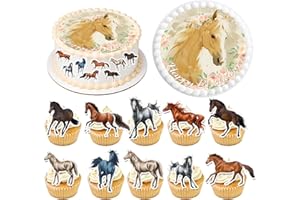 OURDORT 61 Stück Tortenaufleger Pferde Essbar, Tortendeko Pferde Mädchen Essbar und Muffin Deko Pferd, Pferde Deko Kuchen Essbar, Tortenaufleger Geburtstag Mädchen, zum Backen, Kochen, Fondant