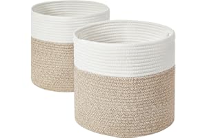 YOUDENOVA Lot de 2 paniers en coton tressé pour chambre d'enfant, panier de rangement pour salon et chambre à coucher - 28 x H 28 cm - Blanc/marron