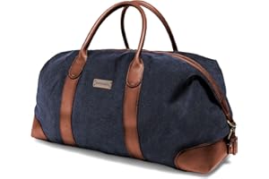 DRAKENSBERG Canvas Leder Weekender 'David' (60cm) große Reisetasche Herren Damen, wasserabweisend, erweiterbar | 60L, Marine-Blau, DR00156