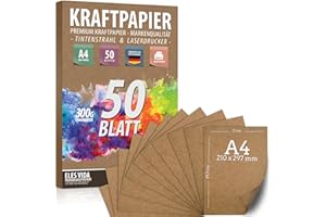 50 Blatt Kraftpapier A4-300 g - 21 x 29,7 cm - Bedruckbar - DIN Format, Naturkarton & DIY Deko Bastelpapier Pappe Blätter aus Kraftkarton zum Basteln für Hochzeit, Vintage Geschenke Kartonpapier