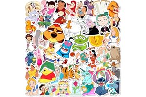 CANVERLENS Collection de personnages de dessins animés Lot de 50 autocollants en vinyle pour bouteilles d'eau, ordinateur portable, planche à roulettes, joli cadeau pour enfants, adolescents, étanche