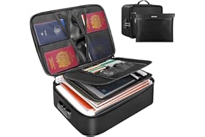 ENGPOW Fireproof Document Bag with Password Key A4 Fireproof Bag 3-Layer Storage Bag Cash Box for Storing Certificates, Passports, Cards, Contracts, Business Books, Documents