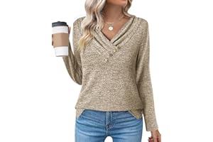 Zeagoo Chemisier Femme Manche Longue Tee Shirt col en V Tunique Pull Chic Et Elegant Haut Décontracté Tshirt