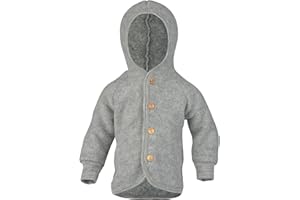 Engel Kurtka dziecięca z kapturem, wełniany polar, jasnoszary melanż, 110-116