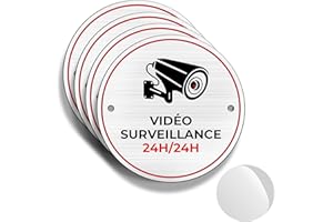 FloraVigo Panneau de Caméra 4 Panneaux pour Propriété Privée, Ø 85 mm, Alarme de Sécurité Intérieur/Extérieur, en Aluminium, Avec Autocollants (Vidéo Surveillance)