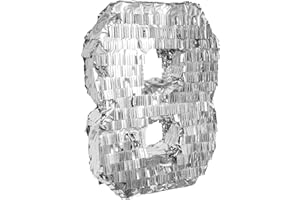 Goodtimes Pinata Zahl 8 in Silber 40cm hoch Partyspiel Zum Befüllen mit Süßigkeiten und zerschlagen Als Geschenkidee für Geburtstag Hochzeit JGA