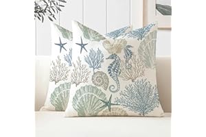 Miuyunya 2er Set Outdoor Kissen 40x40 cm Wetterfest Blau Maritim Kissenbezug Frühling Sommer Wasserfest Kissenbezüge Retro Seestern Hippocampus Sofa Dekokissen Kissenhülle für Garten Sofakissen