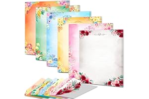 Anzon Mories Mignon papier à lettres et enveloppe (2 côtés colorés, 1 ligne latérale) 48 feuilles, 24 enveloppes pcs, lettre kawaii Papeterie Petit 5.5 x 7.5 Dans papier à en-tête décoratif floral