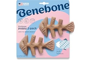Benebone Puppy Fishbone Dog Chew Toys, Softer for Modest Chewers, Made in USA