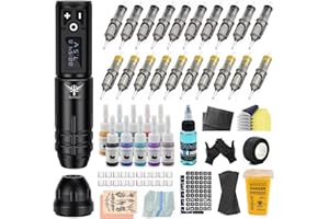 TATELF kit de Maquillaje Máquina Inalámbrica con batería de 1800 mAh, 20 unidades, cartuchos, agujas de 10 inks, accesorios completos para principiantes y artistas con conector RCA