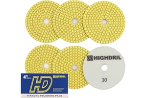 HIGHDRIL Almohadillas Pulido Diamante Húmedas - 6piezas #30 Almohadillas Lijado 100MM para Granito Piedra Mármol Suelo Grinder Pulir Almohadilla Kit para Taladro, Amoladora, Pulidora