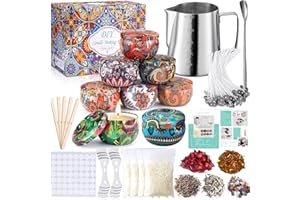 MUOIVG Kit de Fabrication de Bougies de Cire Bricolage, DIY Kit Bougies Parfumées,50 mèches de Bougie,1 Pot de Fabrication,8 boîtes de Pots,56 Autocollants de mèche et 2 Supports