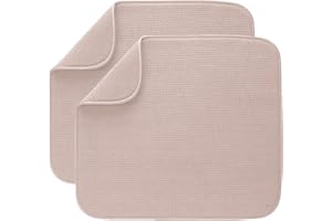 LIFAITH Microfibre Drying Mat for Kitchen Dish Drying Drainer Mat Absorbent Drying Mat Washing Up for Glass, Plate ⋓ 40cm x 46 cm 2 Pack (Beige)