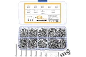 JTTXIU 820 Pezzi M2 Viti a Brugola Testa Svasata, Acciaio al Acciaio inossidabile Viti a Macchina Filettate, Dadi e Rondelle Assortiti con Chiavi a Brugola