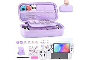 innoAura Accessoires pour NS Switch OLED 18 en 1 Switch Pack avec Étui Switch, Étui de Jeu Switch, Protecteur d'Ecran Switch OLED, Support Switch, Poignées de Pouce Switch (Violet)