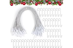 ILAUKE Zestaw 200 zawieszek na bombki bożonarodzeniowe, 100 x 4 cm, małe haczyki w kształcie litery S, 100 x 20 cm, zawieszki na ozdoby bożonarodzeniowe, zawieszki na Boże Narodzenie, srebrne