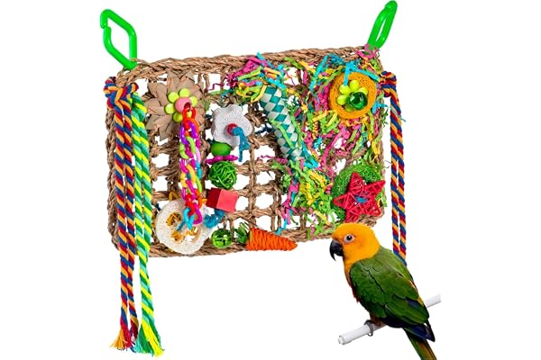 Jouet Perroquet,Jouet Mural Suspendu pour Oiseaux,Décoration des Cages à Oiseaux de Petite et Moyenne Taille, Perruche et Perroquet (Rouge)