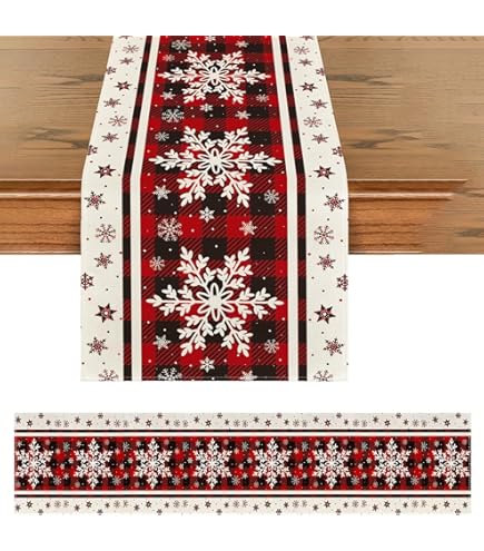7WUNDERBAR Kerst Tafelloper Kerst Decoratie Tafelloper Winter Kerst Tafelloper Rood voor Keuken Tafeldecoratie Kerst Tafeldecoratie 33x180 cm