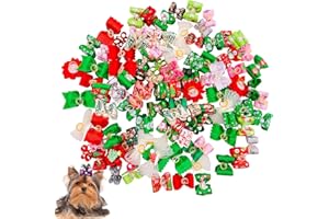 JpGdn 100Pcs Christmas Small Dogs Hair Bows Xmas Puppy Hair Bow Ties with Christmas Tree Santa Claus Snowman Rhinestone for Medium Doggie Cat Pet Hair Flowers Bowknot Festival Grooming Accessories