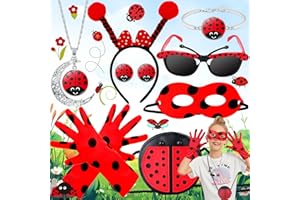 Benaton 10 Pezzi Costume Coccinella Accessori, Ladybug Bambina Vestiti Carnevale Rosso Nero, Cosplay Costume Regali