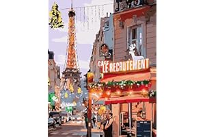 Maysurban Peinture par Numéros Adultes, Kit de Peinture à l'huile DIY pour Débutants et Eenfants, Peintures Acryliques et 4 Pinceaux,sans Cadre 40x50cm,Scène de rue Parisienne