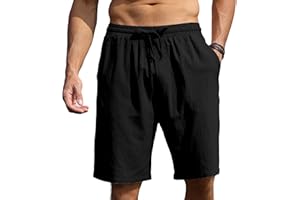 CTU Mens Shorts Cotton Linen Shorts Summer Casual Joggers Shorts with Elastic Waist Pockets M-3XL