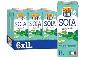 ISOLA BIO Bevanda di Soia Biologica, Senza Zuccheri Aggiunti, 100% Ingredienti Naturali, Senza Glutine, Ricca di Proteine, per Vegetariani e Vegani, 6 Confezioni da 1 Litro