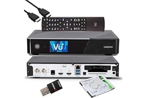 VU+ UNO 4K SE - UHD HDR 1x DVB-S2 FBC Sat Twin Tuner E2 Linux Receiver, YouTube, Satellit Festplattenreceiver, CI + Kartenleser, Media Player, USB 3.0, EasyMouse HDMI-Kabel, 2TB HDD, 300 Mbit WiFi